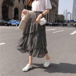 2021 Summer Women's Long Skirt Ruffle Polka Dot Irregular High Waist Female A-line Skirts Korean Japan Kawaii Bohemian Lady