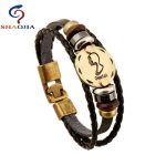 Genuine Leather Bracelets Popular Gemini constellation Beaded Cuff Bracelet For Women Men Jewelry Christmas Gift