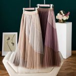 High-waist pleated mesh skirt women spring/summer 2021 new Korean style design irregular large-length mid-length A-line skirt