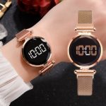 Luxury Digital Magnet Watches For Women Rose Gold Stainless Steel Dress LED Quartz Watch Female Clock Relogio Feminino Drop Ship