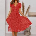 Women Dress Casual Polka Dot Print Short Sleeve V-Neck Female Party Dress Loose Refreshing Dress Knee-length Vestido Женский