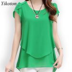 Yikoton 2021 New Summer Women Blouse Loose Shirt O-Neck Chiffon Blouses Female Short Sleeve Blouse Plus Size Shirts Tops Blusas